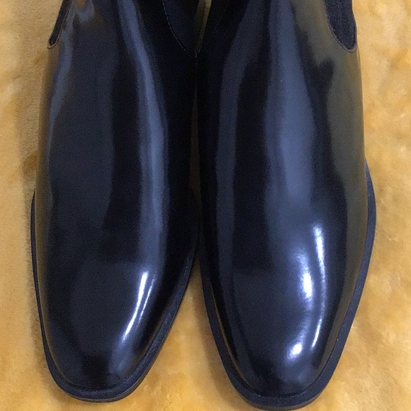๐ ZARA Classy Black Patent Leather Metallic Detail Sock Boots - Picture 2 of 9